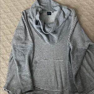 Saks Fifth Avenue Black and Gray Striped cowl neck Sweater